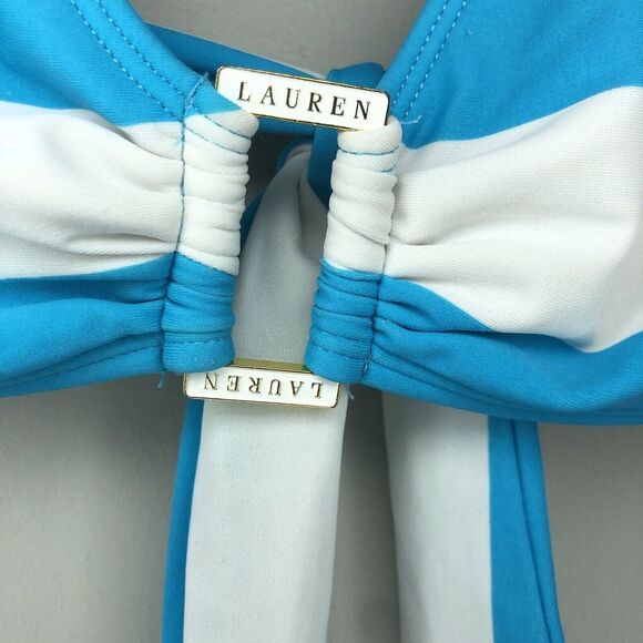 Lauren Ralph Lauren Women's 12 Blue White Striped Halter Bathing Suit Swim Top - Picture 3 of 6